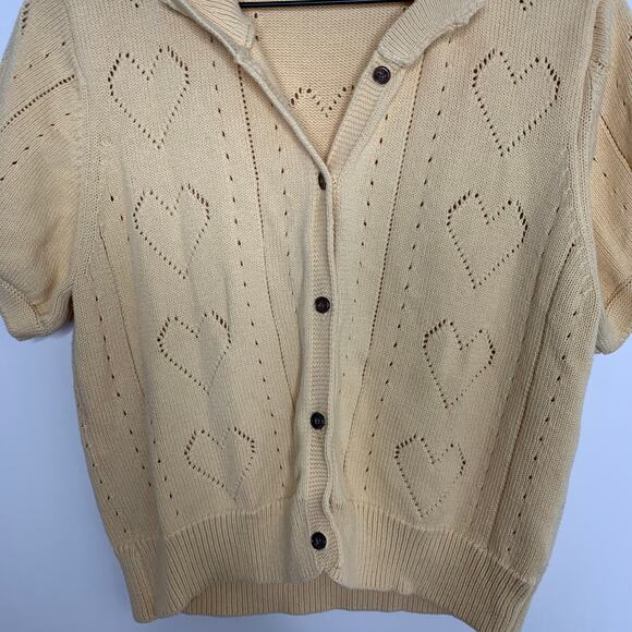 Minnie Rose Short Sleeve Pointelle Cardigan Medium Cotton Cashmere - Picture 13 of 16